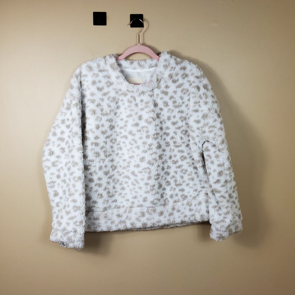 Thread & Supply Wubby White Leopard Crewneck Soft Comfy Sweater Size L